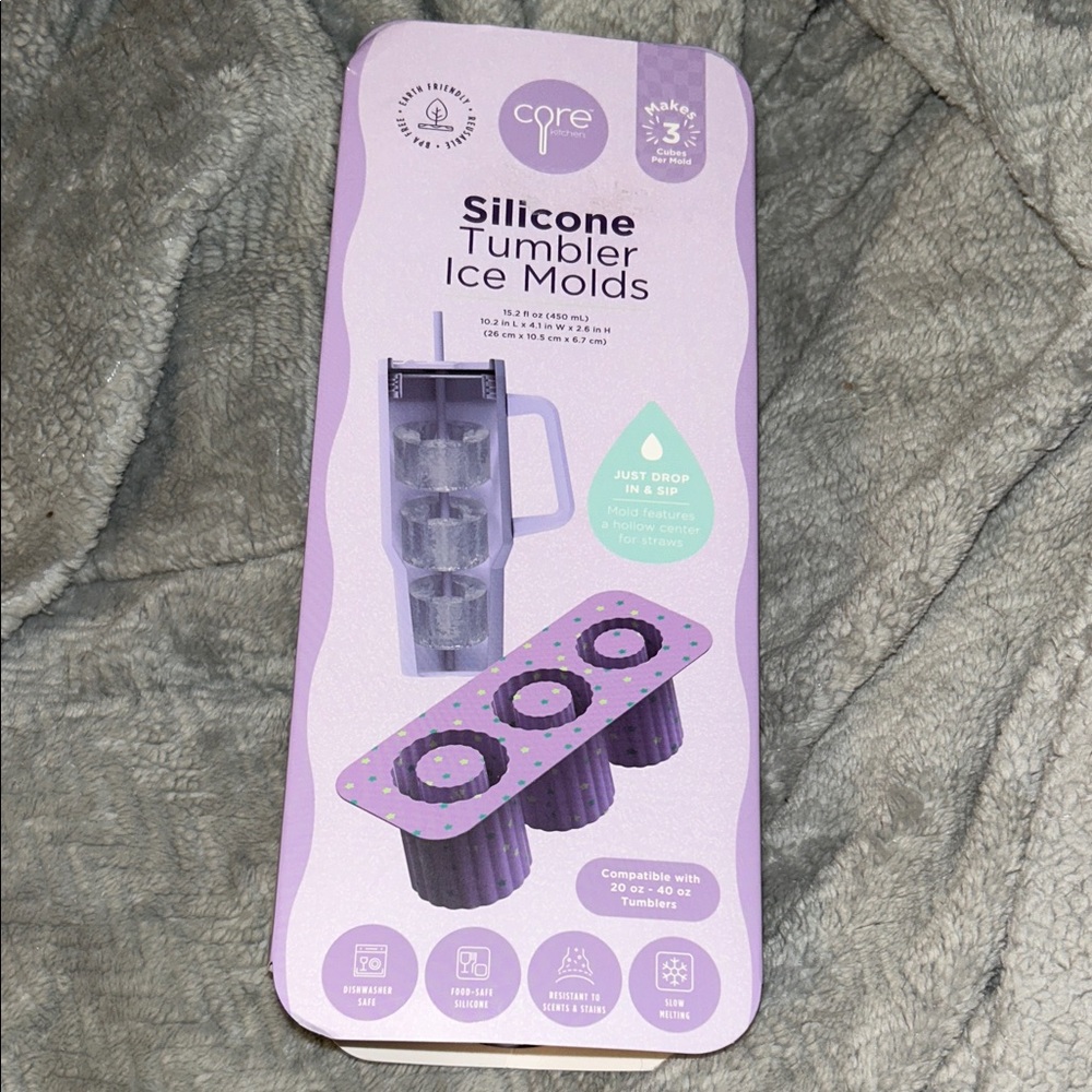Core Kitchen Purple Silicone Tumbler Ice Molds Compatible with 20oz-40oz